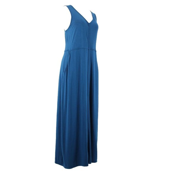 J Jill Sz M Blue Sleeveless Pockets V Neck Open Back Rayon Spandex Dress - Picture 1 of 16